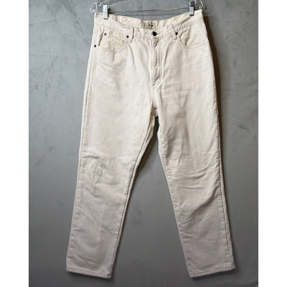L.L.Bean Fleece Lined Jeans Mens 34x30 Classic Fit Beige Straight Leg Pants